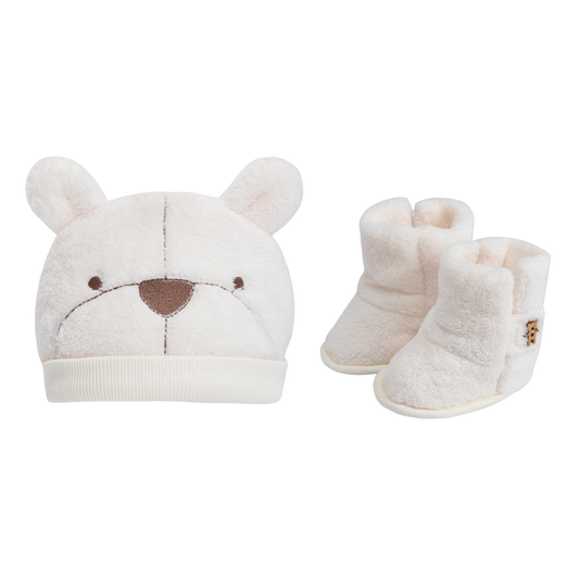 Baby Mütze & Schuhe Set - BEAR BABY at titchytastic